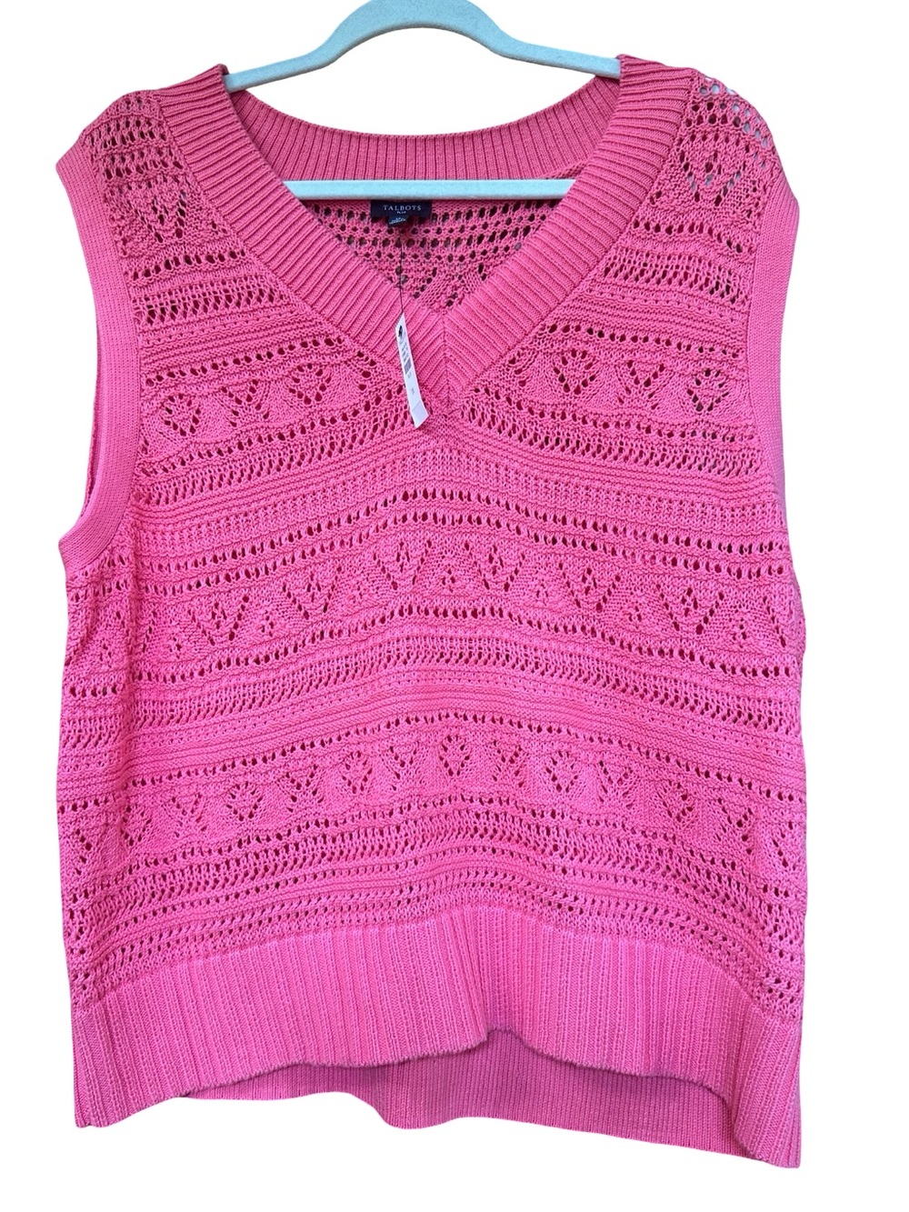 NWT Talbots Hot Pink Openwork V-Neck Sleeveless Knit Vest Plus Size 1X